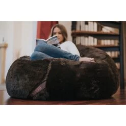 Faux Fur Bean Bag Chair - Replacement Cover -Bean Bag Chairs Store faux fur bean bag chair brown bear woman reading 1
