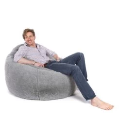 Faux Fur Bean Bag Chair - Replacement Cover -Bean Bag Chairs Store faux fur bean bag chair kangaroo grey long pile 3 1