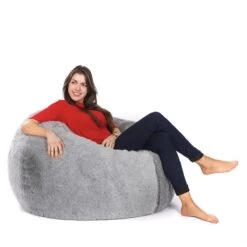 Faux Fur Retro Classic Bean Bag 10 Faux Fur Retro Classic Bean Bag -Bean Bag Chairs Store faux fur retro classic bean bag kangaroo grey long pile 1