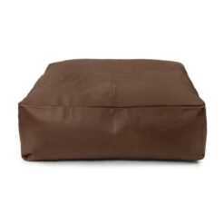 Real Leather Square Bean Bag - Replacement Cover -Bean Bag Chairs Store faux leather bean bag square light brown 3 1