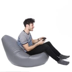 Faux Leather Hi-Back Gamer Bean Bag -Bean Bag Chairs Store faux leather hi back gamer bean bag grey 1