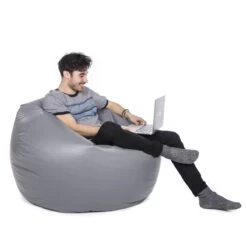 Faux Leather Retro Classic Bean Bag - Replacement Cover 18 Faux Leather Retro Classic Bean Bag - Replacement Cover -Bean Bag Chairs Store faux leather retro classic bean bag grey 1 1