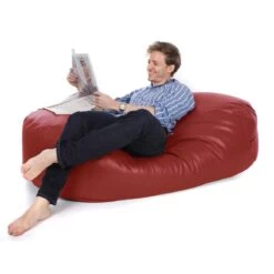 Real Leather Lounger Bean Bag - Replacement Cover -Bean Bag Chairs Store real leather lounger bean bag red on white 1 1