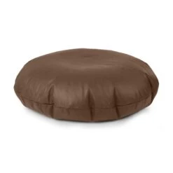 Real Leather Cushion Bean Bag - Round -Bean Bag Chairs Store round cushion bean bag real leather light brown 1